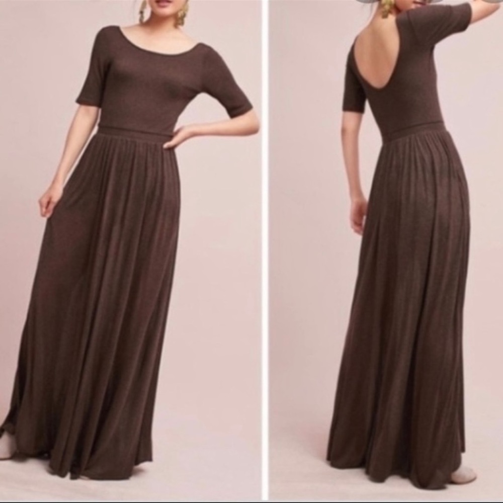 Anthropologie Bordeaux Scoop Back Short Sleeve Maxi Dress Women’s Size M